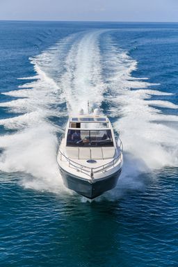 Motorboat front view in ocean