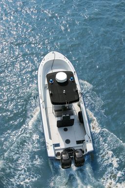 Speedboat cruising in water