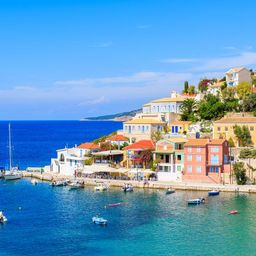 Harbour of small coastal town in Corfu