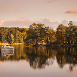 Boot in einer einsamen Bucht in der Mecklenburgischen Seebplatte im Herbst