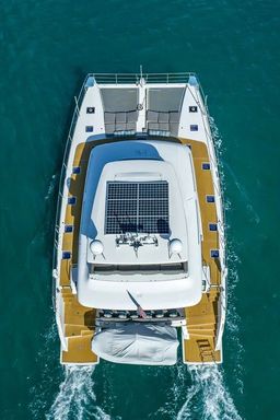 Power catamaran bird view